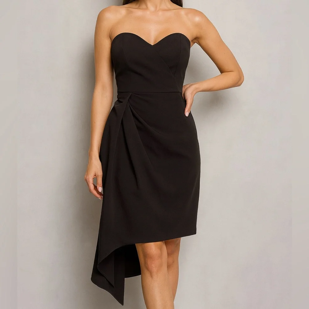 🆕🖤✨Jewel Badgley Mischka Black Strapless High-Low Cocktail Dress Sz 8 Party Gown